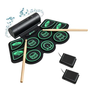 Electronic Drum Set with 2 Build-in Stereo Speakers for Kids-Green - Color: Green D681-MU10093US-GN
