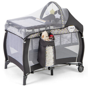 Portable Baby Nursery Center 4-in-1 Portable Travel Crib-Light Gray - Color: Light Gray D681-BE10045HS