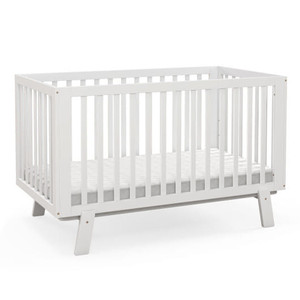 Rubber Wood Baby Crib with Adjustable Mattress Heights and Guardrails-White - Color: White D681-BB5869WH