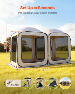 Screen House Tent, 12 x 6 ft, 2 in 1 Pop Up Screen Tent, Portable Screened in Canopy with Carry Bag E415-PFZPEHYKTY123FALY001V0