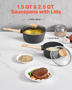  Saucepan Set, 1.5 QT & 2.5 QT Nonstick Saucepan with Glass Lids, Multipurpose Cooking Sauce Pots w E415-LZJG15QT25QTQSWB3001V0