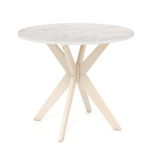 36-Inch Mid Century Modern Kitchen Table with Faux Marble Tabletop and Solid Rubber Wood Legs-White D681-KC56890WH