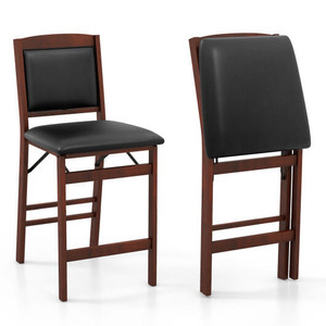 Set of 2 Folding Kitchen Island Stool with Rubber Wood Legs-Brown - Color: Brown D681-JV11570BN