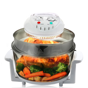 MegaChef Multipurpose Countertop 14.25 Inch Halogen Oven Air Fryer/Rotisserie/Roaster in White D970-MCAI-850W