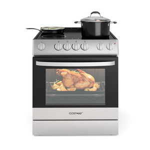 30 Inch Freestanding and Slide-in Kitchen Stove with 4 Burners Ceramic Cooktop-Silver B593-FP10856WL