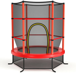 55 Inch Kids Recreational Trampoline Bouncing Jumping Mat with Enclosure Net-Red - Color: Red D681-TW10052RE