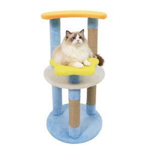 29 Inches Cute Modern Cat Tree with Star and Moon Shaped Platforms-Blue B593-PV10479