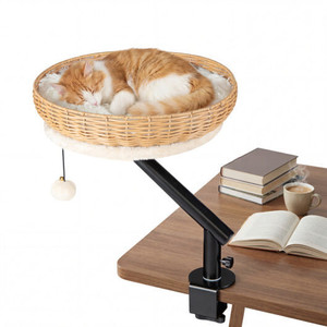 Cat Desk Bed with Removable Padded Cushion for Indoor Cats-Natural - Color: Natural D681-PV10439BN