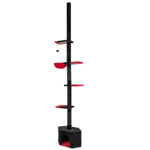 Floor to Ceiling Gothic Cat Tree 97-118 Inches Adjustable 5-Tier with Condo-Black B593-PV10462