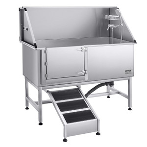 Stainless Steel Dog Washing Station, 62 inch Pet Grooming Tub w/ Ramp, PE Water Filter Board, Fauce E415-BXGCWYG62CSL5T713V0