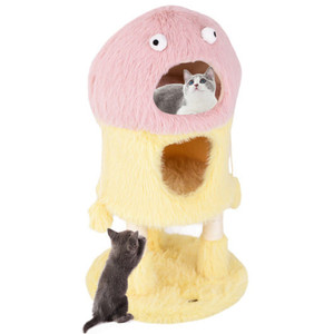 Cute Monster-Themed Cat Tower with 2 Private Condos and 3-Level Activity Center-Yellow - Color: Yel D681-PV10187YW
