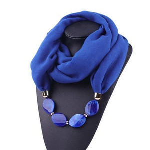 Resin Beads Decorated High Fashion Bali Yarn Women Scarf Necklace - Royal Blue A392-fasn0372