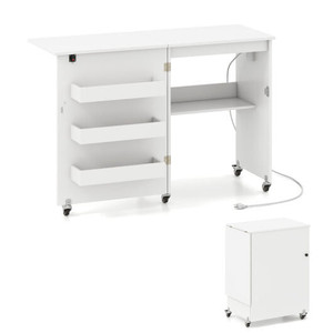 Costway Sewing Machine Table with Charging Station and Lockable Casters-White B593-WalmartHW73607US-WH