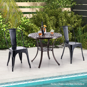 Patio Cast Aluminum Table 31 Inch Diameter Round Table with Umbrella Hole-Copper - Color: Copper D681-NP11473WN