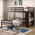 Twin Over Twin Loft Bunk Bed with Bookcase-Dark Brown B593-HU10042+