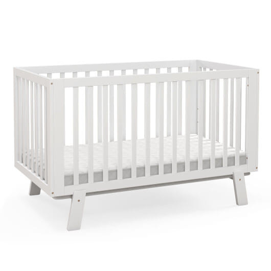 Rubber Wood Baby Crib with Adjustable Mattress Heights and Guardrails-White - Color: White D681-BB5869WH