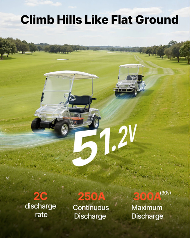 48V (51.2V) 150AH Lithium Golf Cart Battery, with 20A Charger, Lifepo4 Battery Kit, Built-in 250A B E415-QCDCTZCDQPMJKVFT4001V1