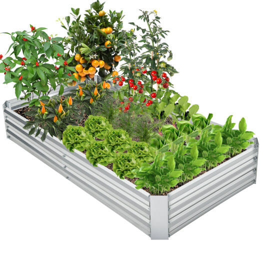 Metal Galvanized Raised Garden Bed with Open-Ended Base-6 x 3 ft - Color: Silver - Size: 6 x 3 ft D681-GT4047SR