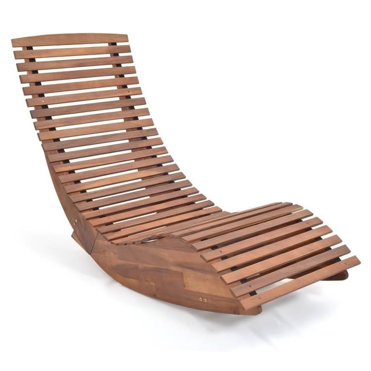 Outdoor Ergonomic Patio Wooden Rocking Chair Lounger - 360 lbs Max Weight Q280-WDSLCO14582