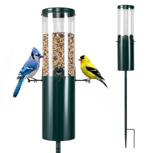 10 LBS Large Capacity Squirrel Proof Bird Feeder with Pole Mount and Baffle - Color: Green D681-GT4622