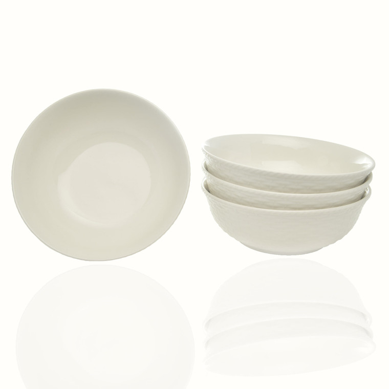 White Four Piece Round Weave Stoneware Service For Four Bowl Set N270-483500