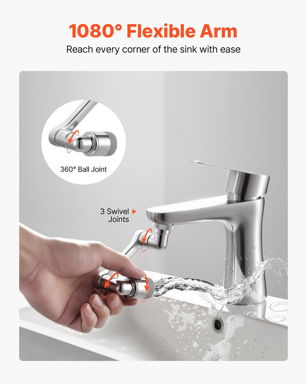 1080 Swivel Faucet Extender, 2 Sprayer Modes Sink Water Faucet Aerator Extension, Kitchen Bathroom E415-SLTYZXZQPQ1JB2BY1001V0