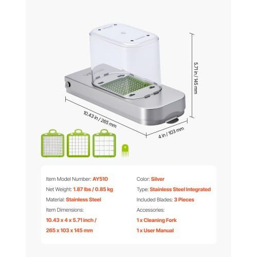  Vegetable Chopper, Food Veggie Cutter with 3 Stainless Steel Blades, Onion Slicer with Container,  E415-JSSWQSJQDQP3E6X76002V0