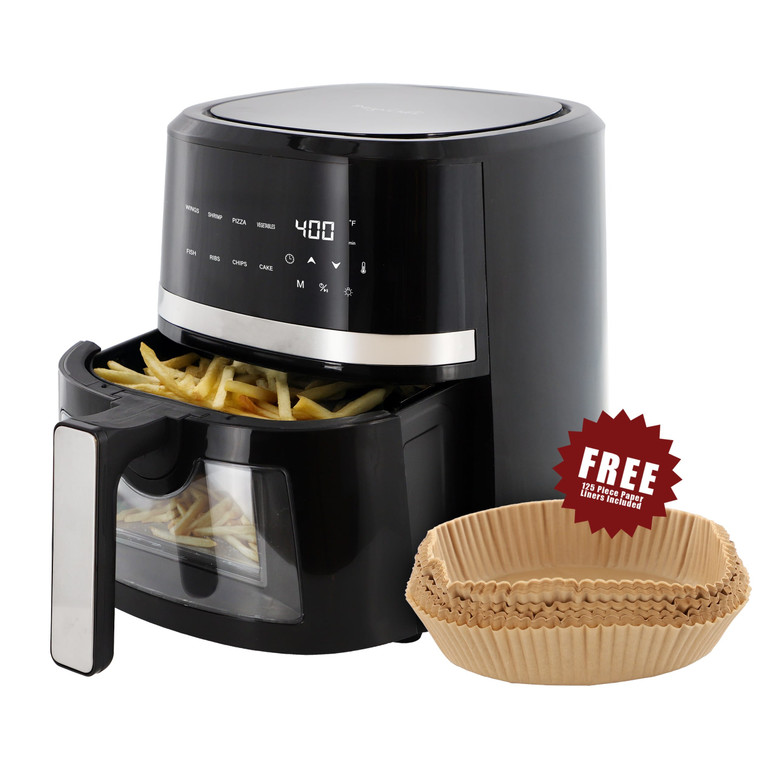 MegaChef 4 Quart Digital LED Display Electric Air Fryer with Transparent Window in Black with 125 P D970-MCAI-380ETS