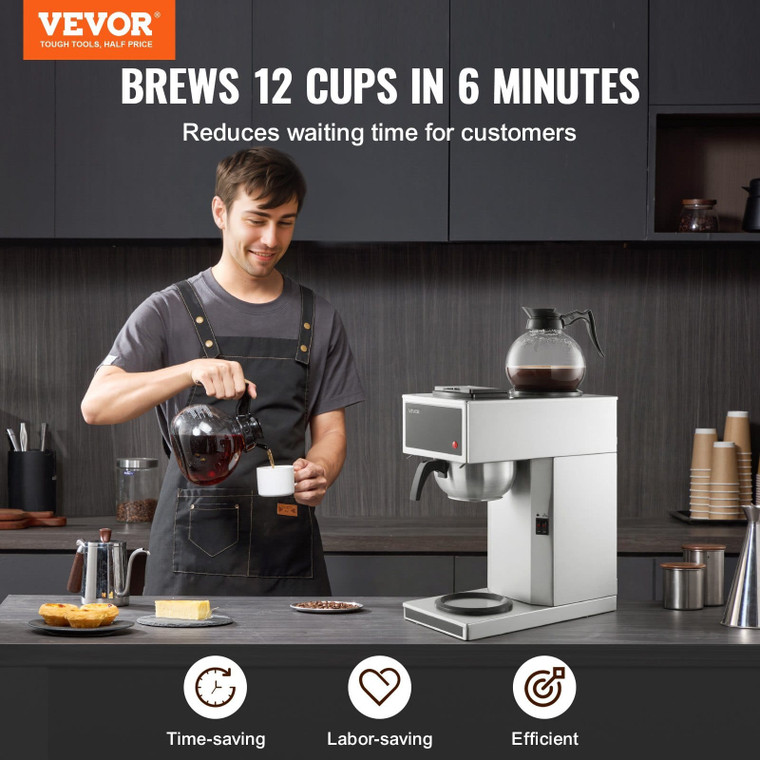  Commercial Drip Coffee Maker, 12 Cups Coffee-Maker Machine with 2 Glass Carafes and 2 Decanter War E415-BLHSYMSKFJJX45LVN001V1