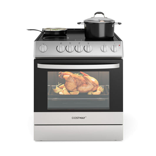 30 Inch Freestanding and Slide-in Kitchen Stove with 4 Burners Ceramic Cooktop-Silver - Color: Silv D681-FP10856WL-SL