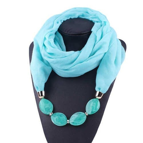 Resin Beads Decorated High Fashion Bali Yarn Women Scarf Necklace - Sky Blue A392-fasn0368