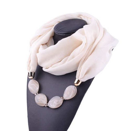 Resin Beads Decorated High Fashion Bali Yarn Women Scarf Necklace - White A392-fasn0364
