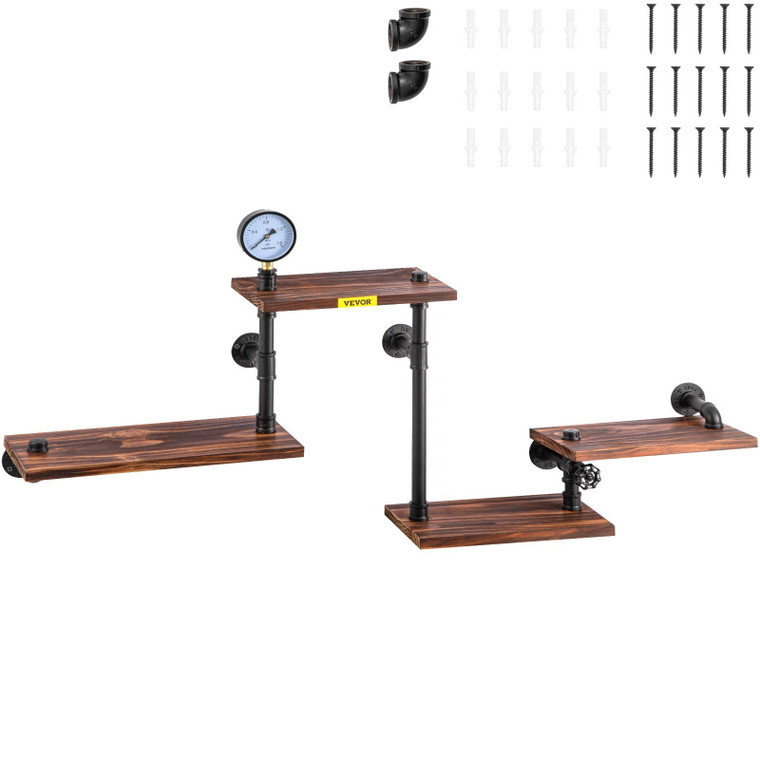  Industrial Pipe Shelving, Pipe Shelves with 4-Tier Wood Planks, Rustic Floating Shelves Wall Mount E415-GSCWJ46825IN45KJ9V0