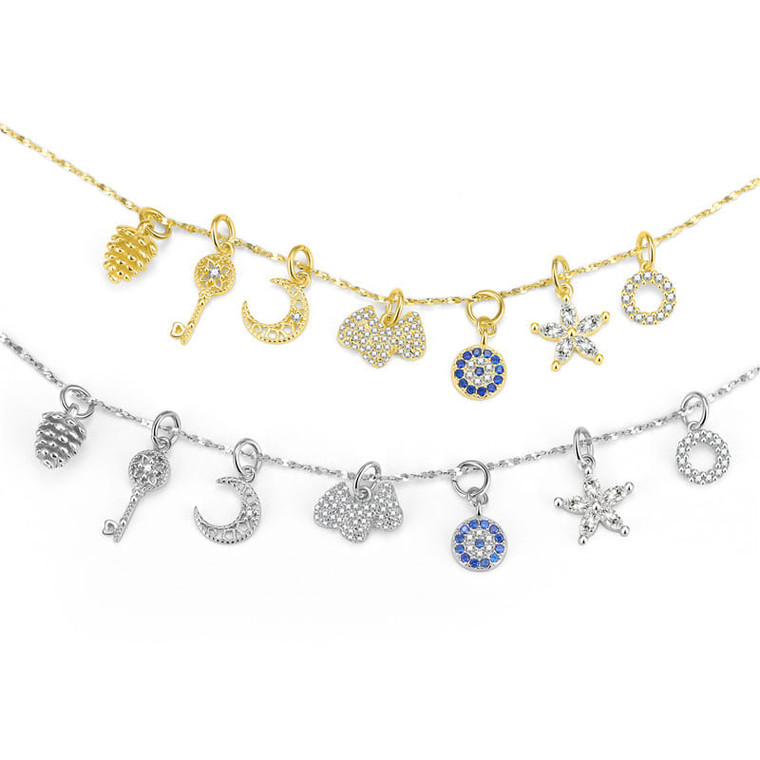 Cute CZ Moon Flower Key Cloud Star Circle 925 Sterling Silver DIY Charm R866-MLYF_597426945341