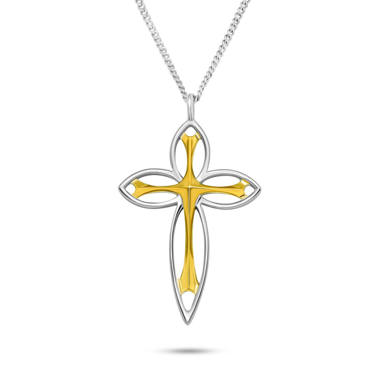 Elegant Hollow Golden Cross 925 Sterling Silver DIY Pendant R866-SILV_CHCR724