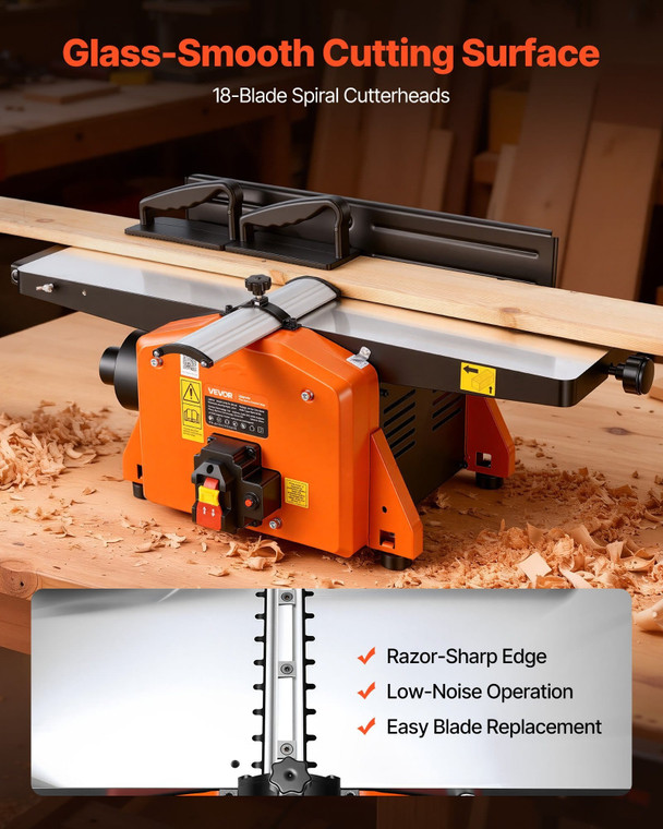  Spiral Benchtop Jointer, 8 Inch, 2 HP 8500 RPM Bench Top Wood Jointer, with 18-Blade Spiral Cutter E415-TSJFJ2HP8YCLRY9JK001V1