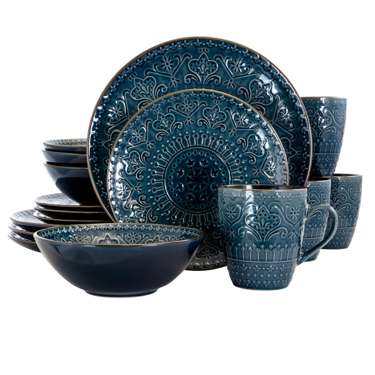 Elama  Deep Sea Mozaic 16 Piece Luxurious Stoneware Dinnerware with Complete Setting for 4 D970-EL-DEEPSEAMOZAIC