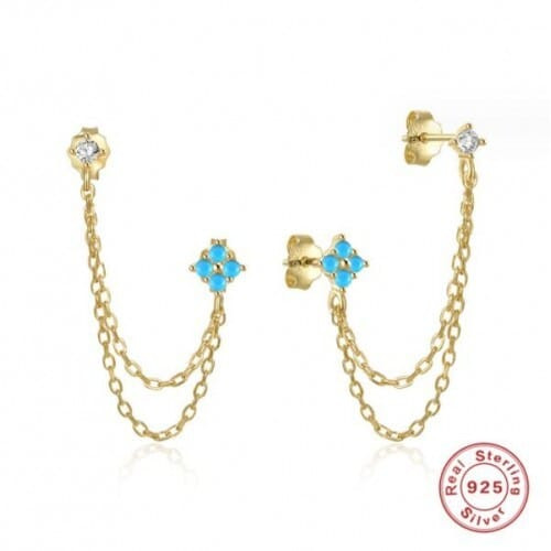 925 Sterling Silver Rhinstone Inlaid Chain Tassel Wholesale Women Stud Earrings A392-sear0378