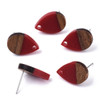 EARRING POSTS  RESIN & WOOD TEARDROP 17mm Red