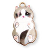 Charm-PRINTED CAT-25x14mm Gray Lt. Gold Enamel