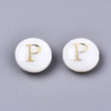 8mm Flat Round Natural Freshwater Shell Beads with Golden Alphabet Letter P