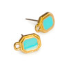 EARRING POSTS w/Ring-Octagon Bermuda Enamel 11mm 24K Gold Plated