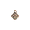 Charm-ROUNDED SQUARE W/ FLOWER-10mm Antique Copper Green Patina