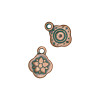 Charm-ROUNDED SQUARE W/ FLOWER-10mm Antique Copper Green Patina