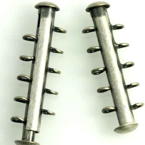 5 STRAND TUBE BAR CLASPS Antique Silver Vertical Loops
