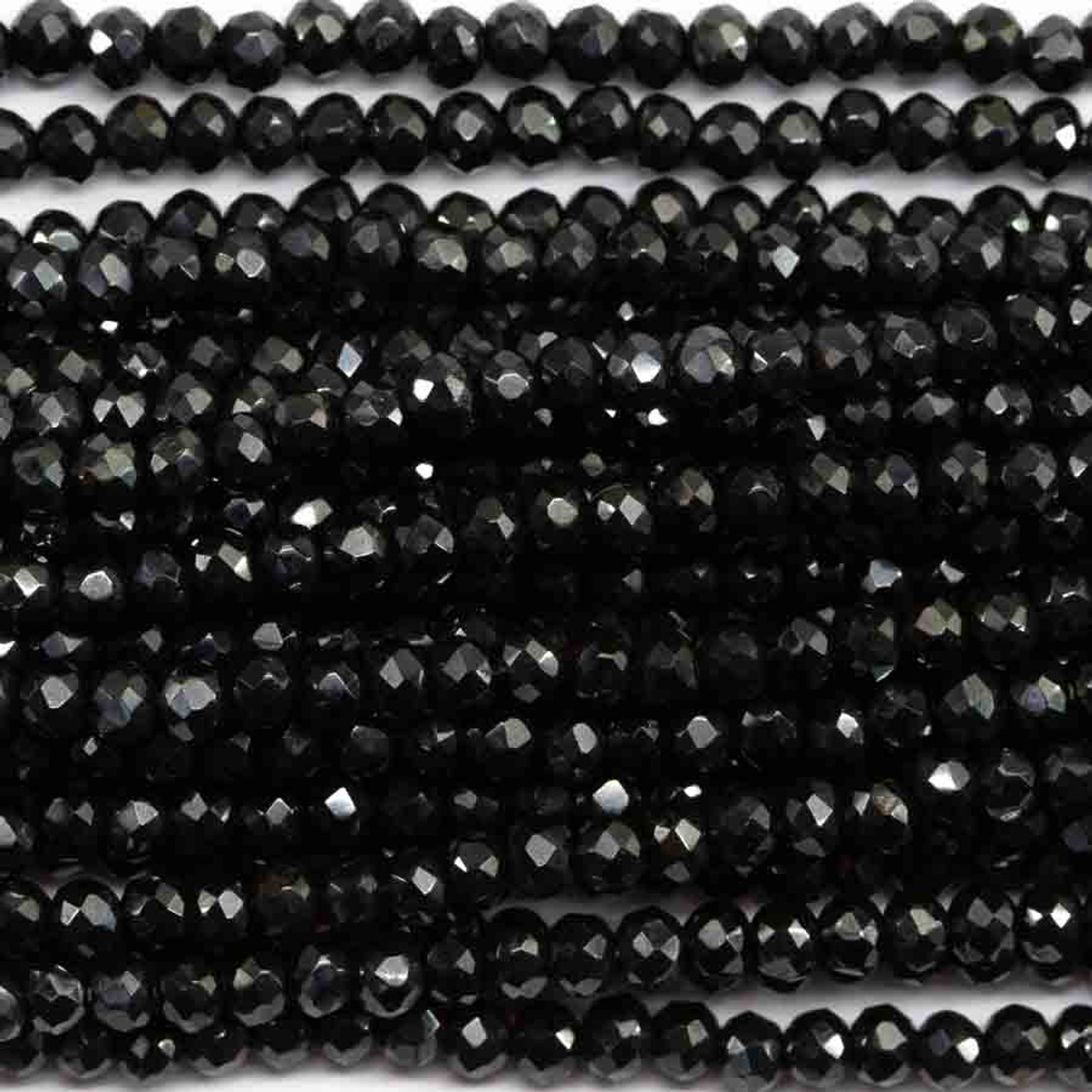 BLACK SPINEL 3mm High Grade Faceted Gemstone Beads Strand