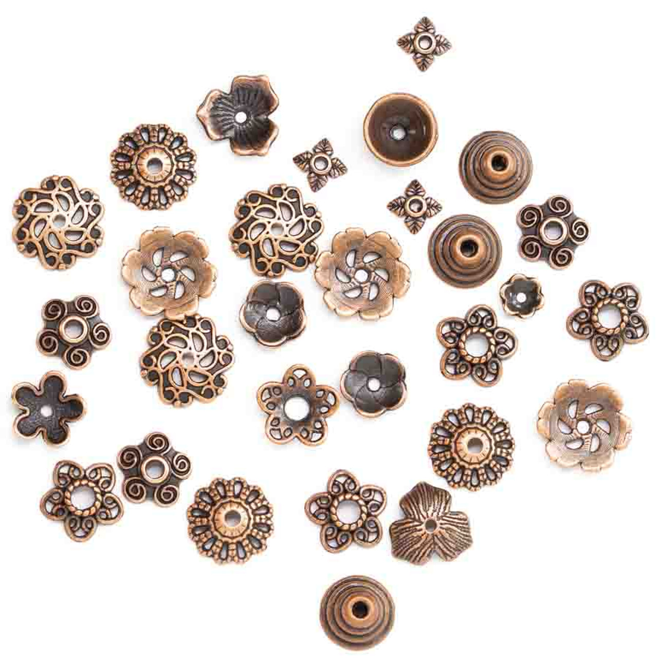 Antiqued Copper Plated TIBETAN STYLE FILIGREE BEAD CAPS MIX