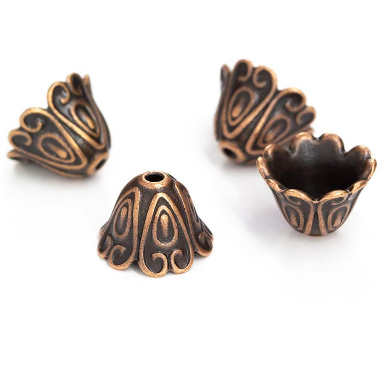 Antiqued Copper Plated TIBETAN STYLE FILIGREE BEAD CAPS MIX