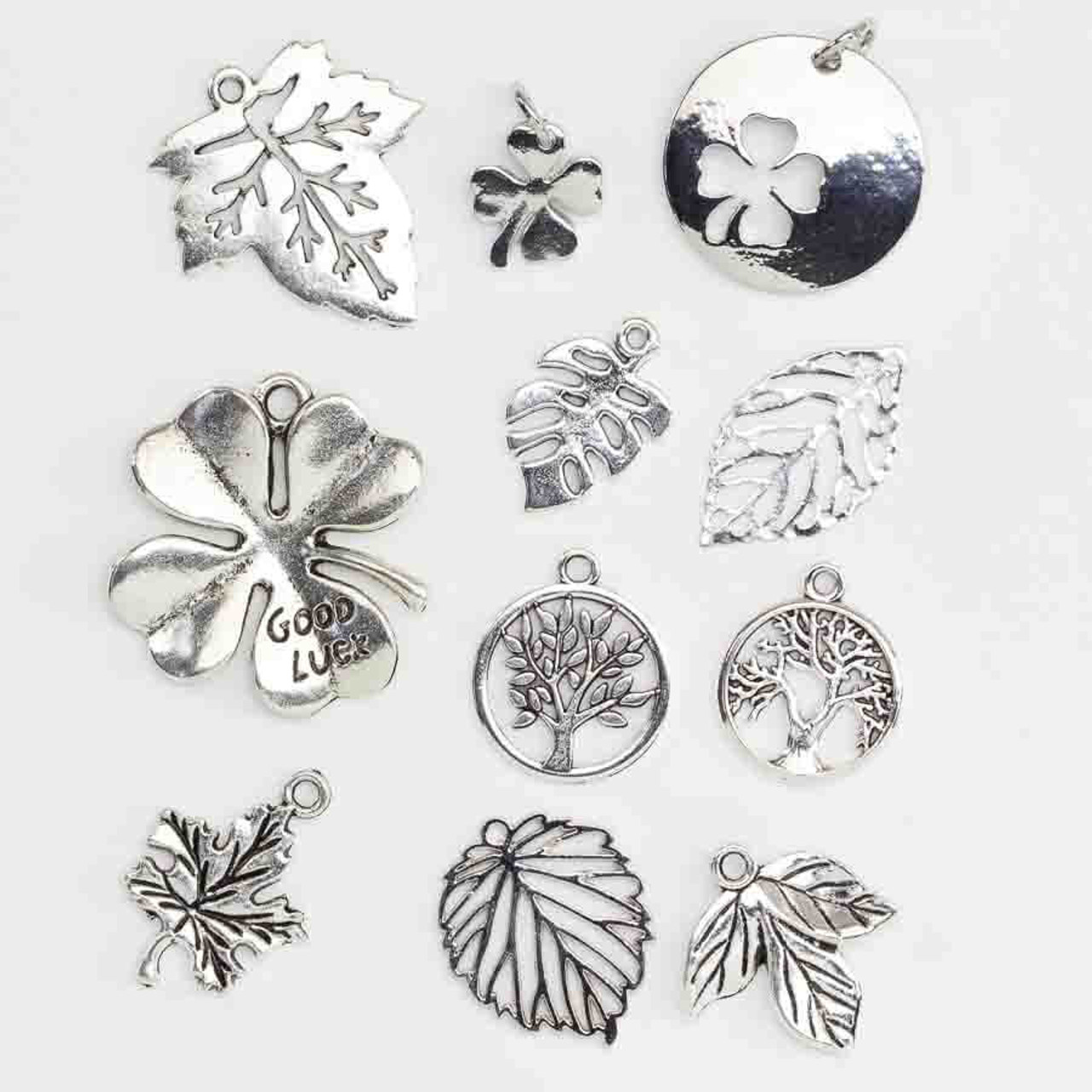 6pc Silver Leaf Metal Charms
