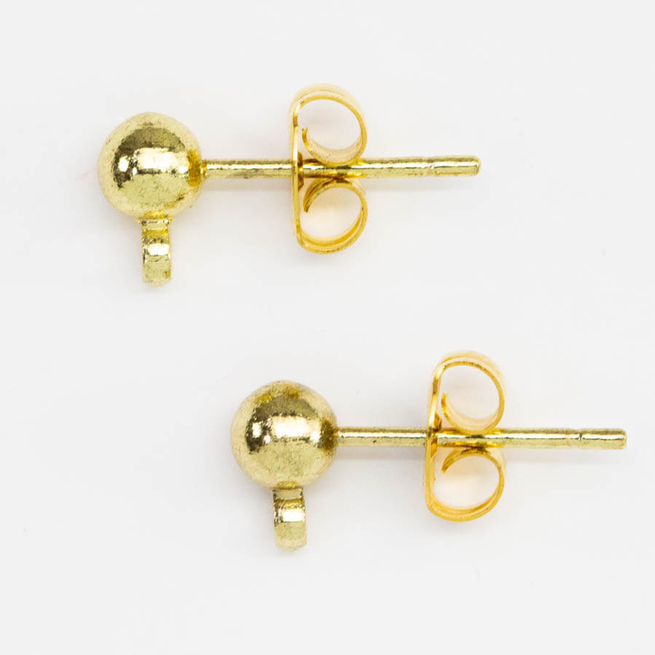 Gold Ball Earring Posts Connectors, Round Shape Earring Posts With  Connector Hole, Gold Plated Jewelry Making Earring Supplies Findings 